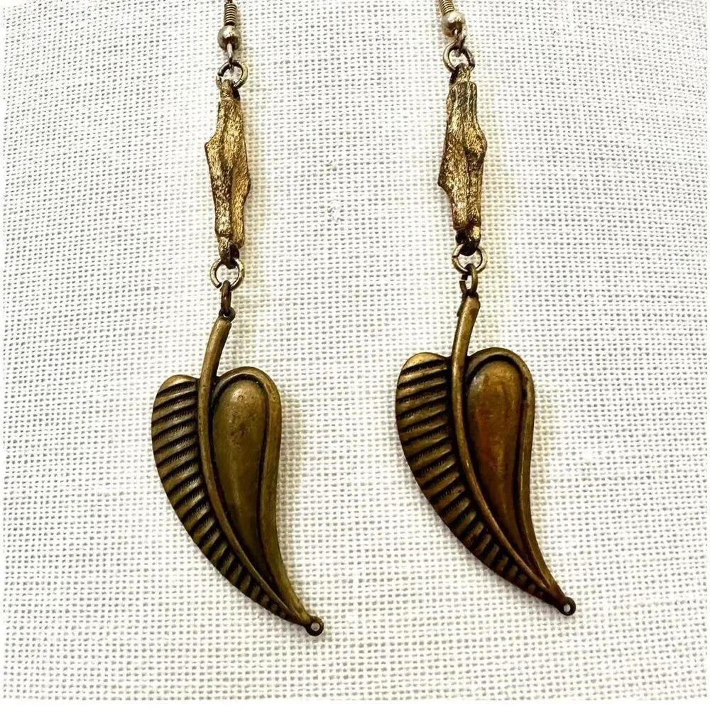 Brass gold tone heart drop earrings